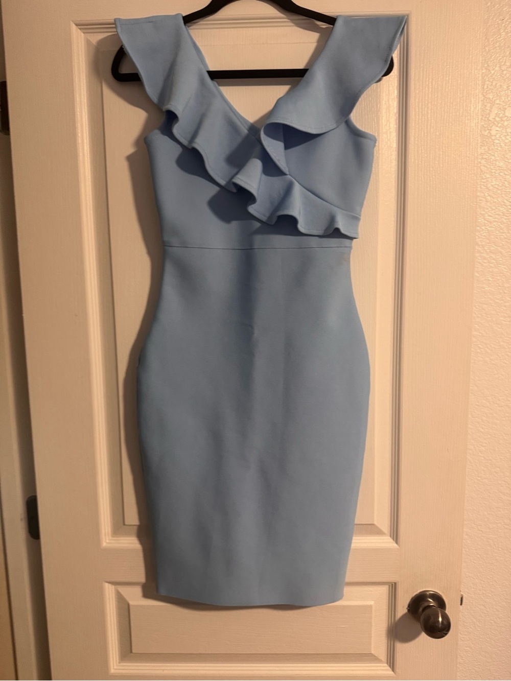 Sleeveless Ruffle Sheath Dress in Light Blue